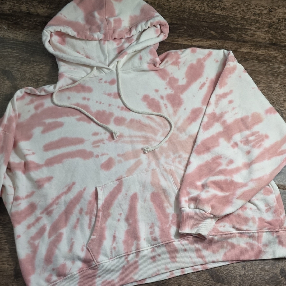 AMERICAN EAGLE Tie-Dye Pink and White Hoodie Sweatshirt Oversized Sz S